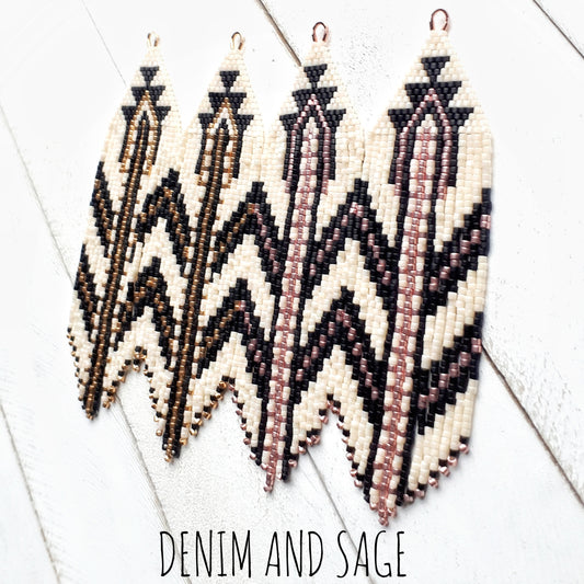 Gold, matte black and cream beaded earrings