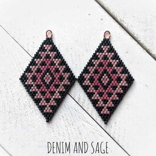 Matte black and rose gold double diamond beaded earrings