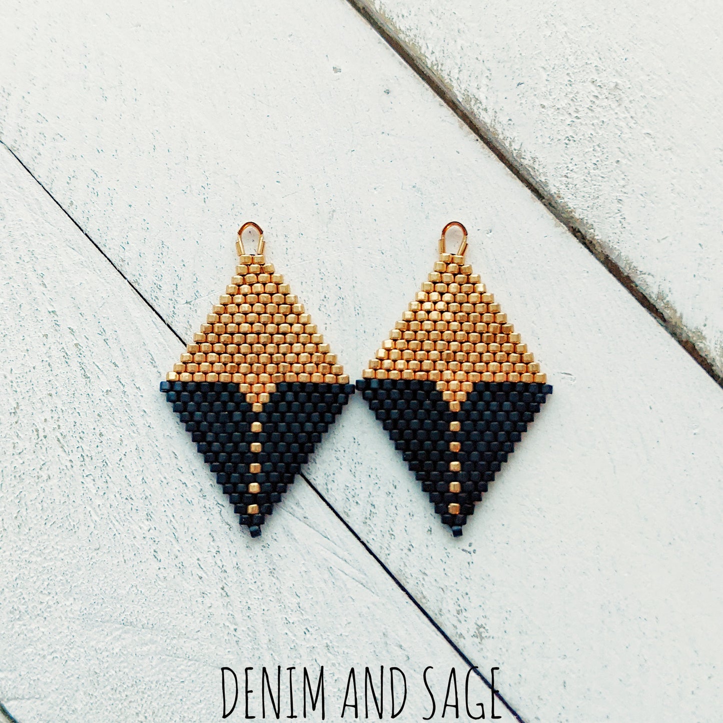 Matte black and gold beaded earrings