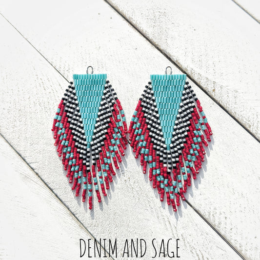 Turquoise, red, black and white beaded earrings