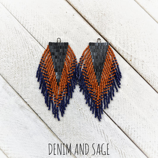 Navy and brown beaded earrings