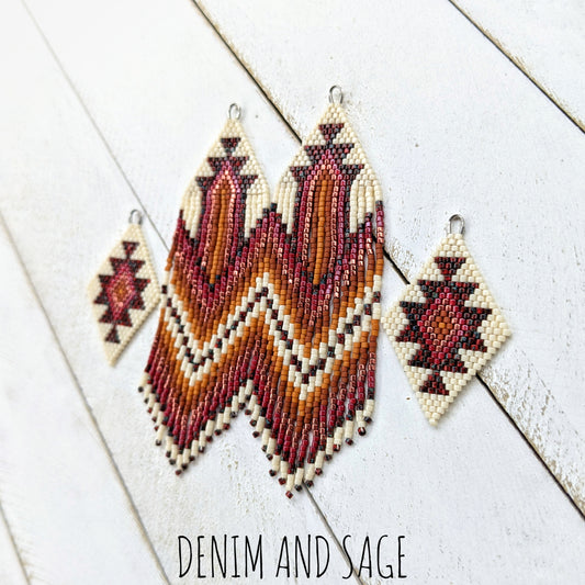Dark red, burnt orange and cream beaded earrings