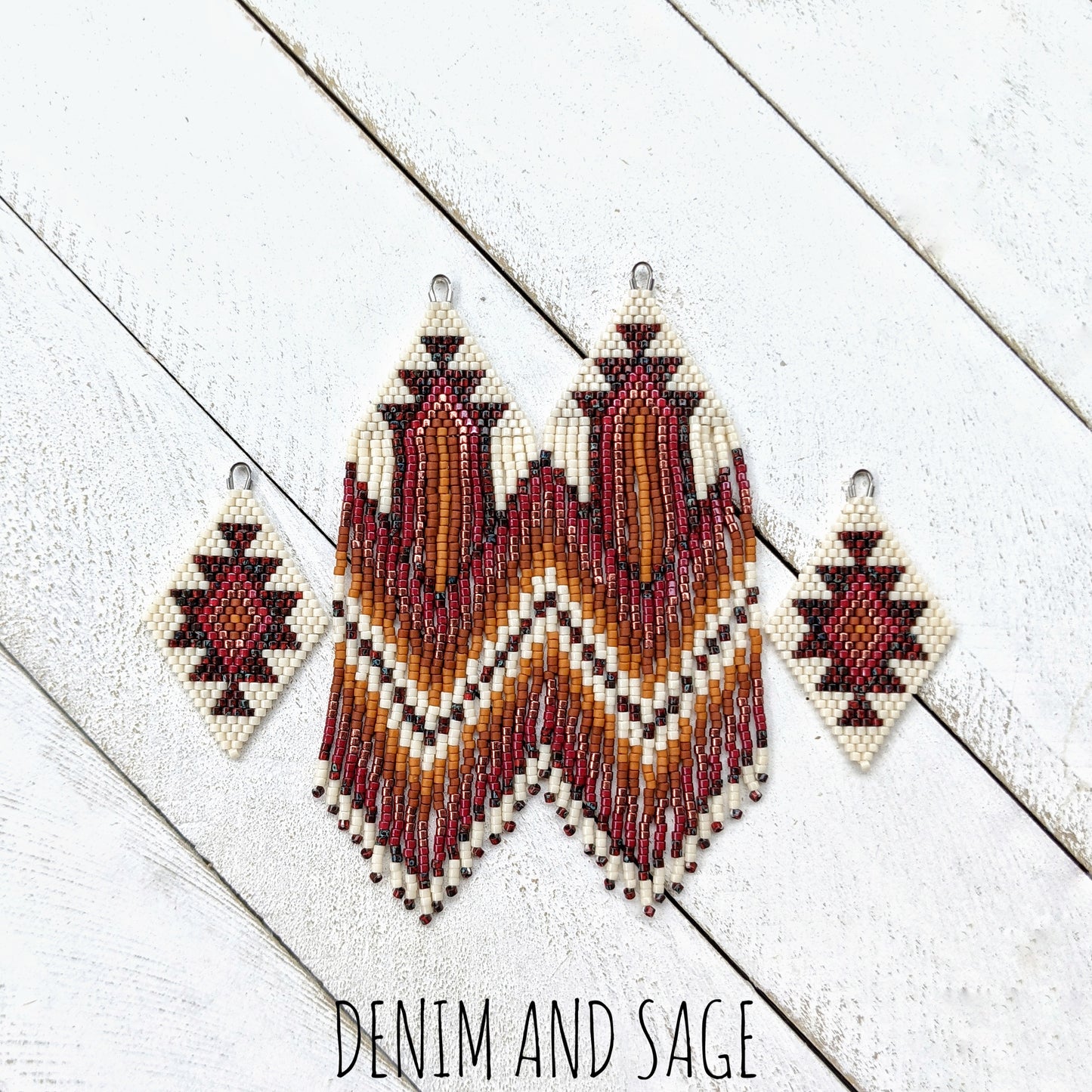 Dark red and burnt orange beaded earrings