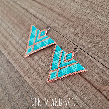 Turquoise ane copper triangle beaded earrings