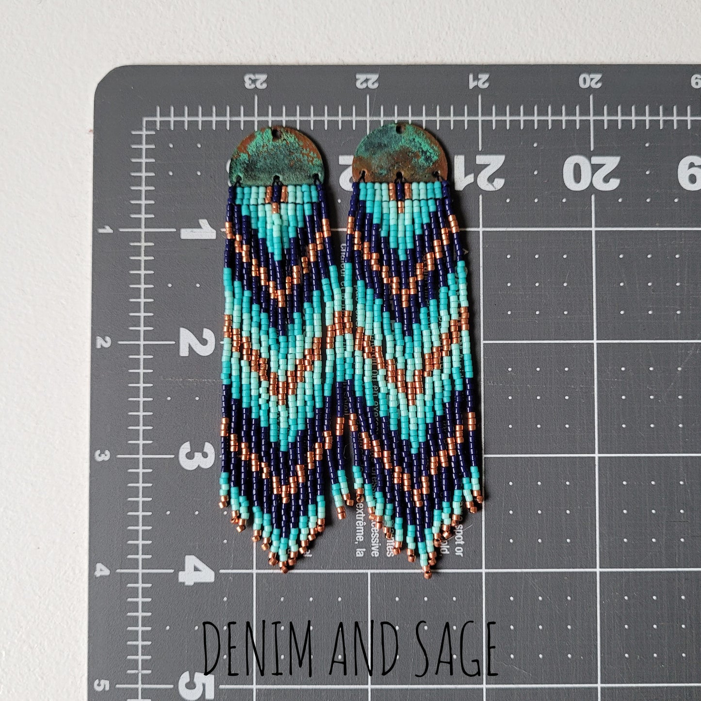 Patina copper blue beaded earrings