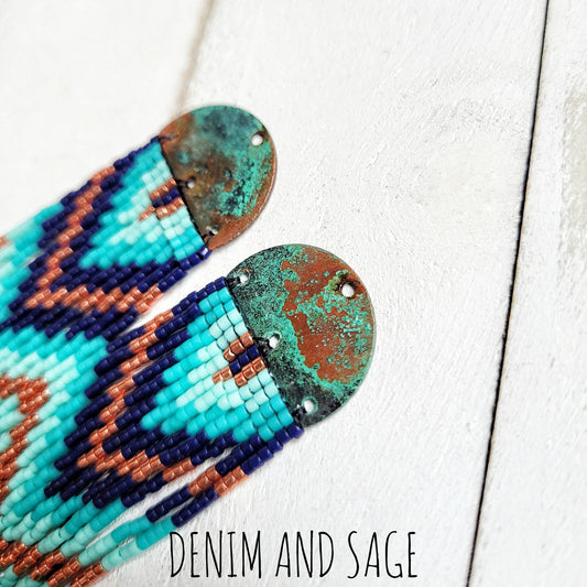 Patina copper blue beaded earrings