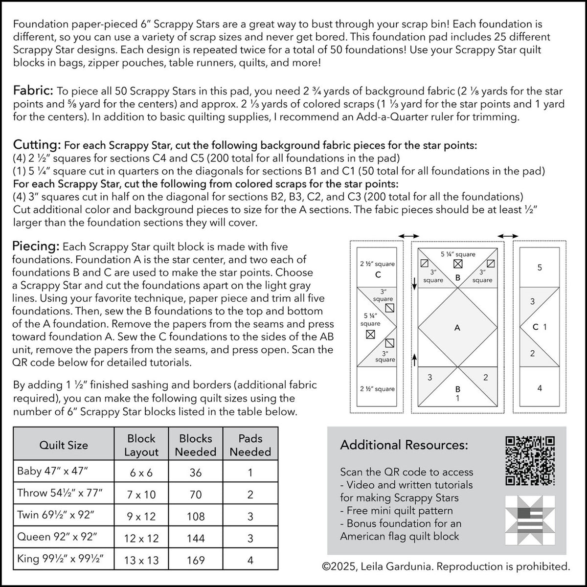 6" Scrappy Stars Foundation Pad - Leila Gardunia Design