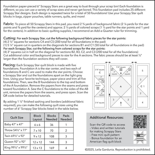 6" Scrappy Stars Foundation Pad - Leila Gardunia Design