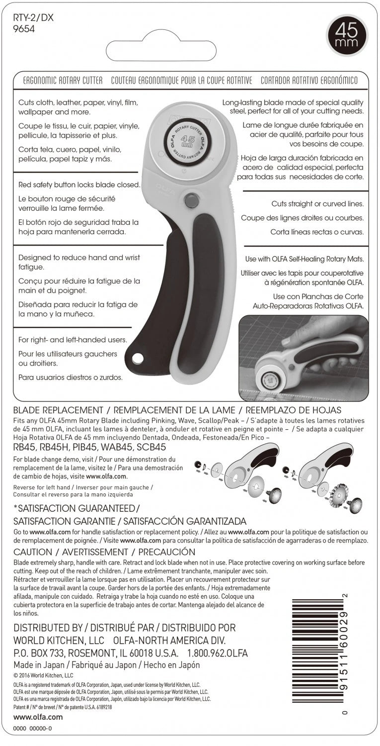 Olfa - Deluxe Ergonomic Rotary Cutter 45mm - Yellow