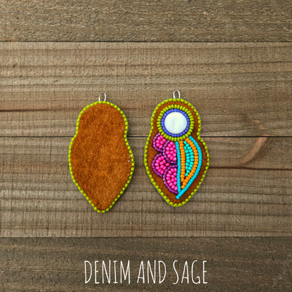 Neon flower (smaller) applique beaded earrings