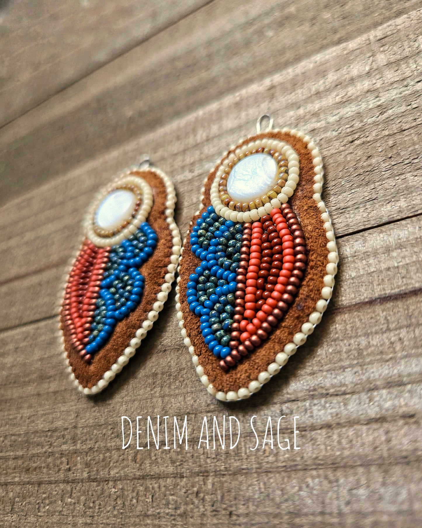Rusy flower (smaller) applique beaded earrings