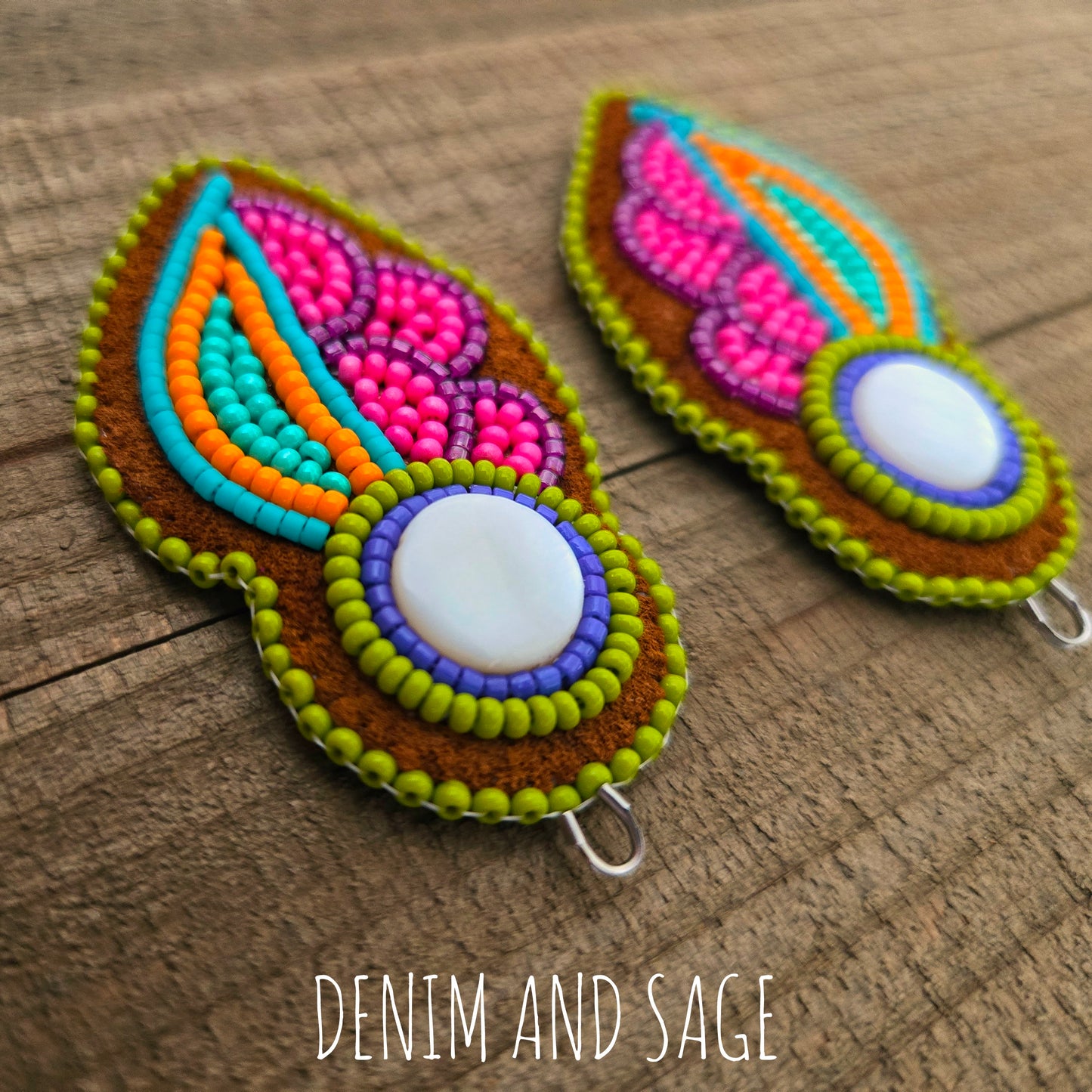Neon flower (smaller) applique beaded earrings