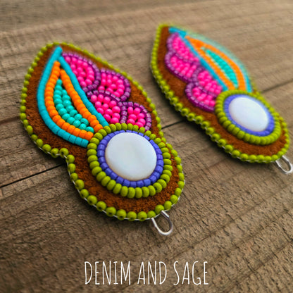 Neon flower (smaller) applique beaded earrings