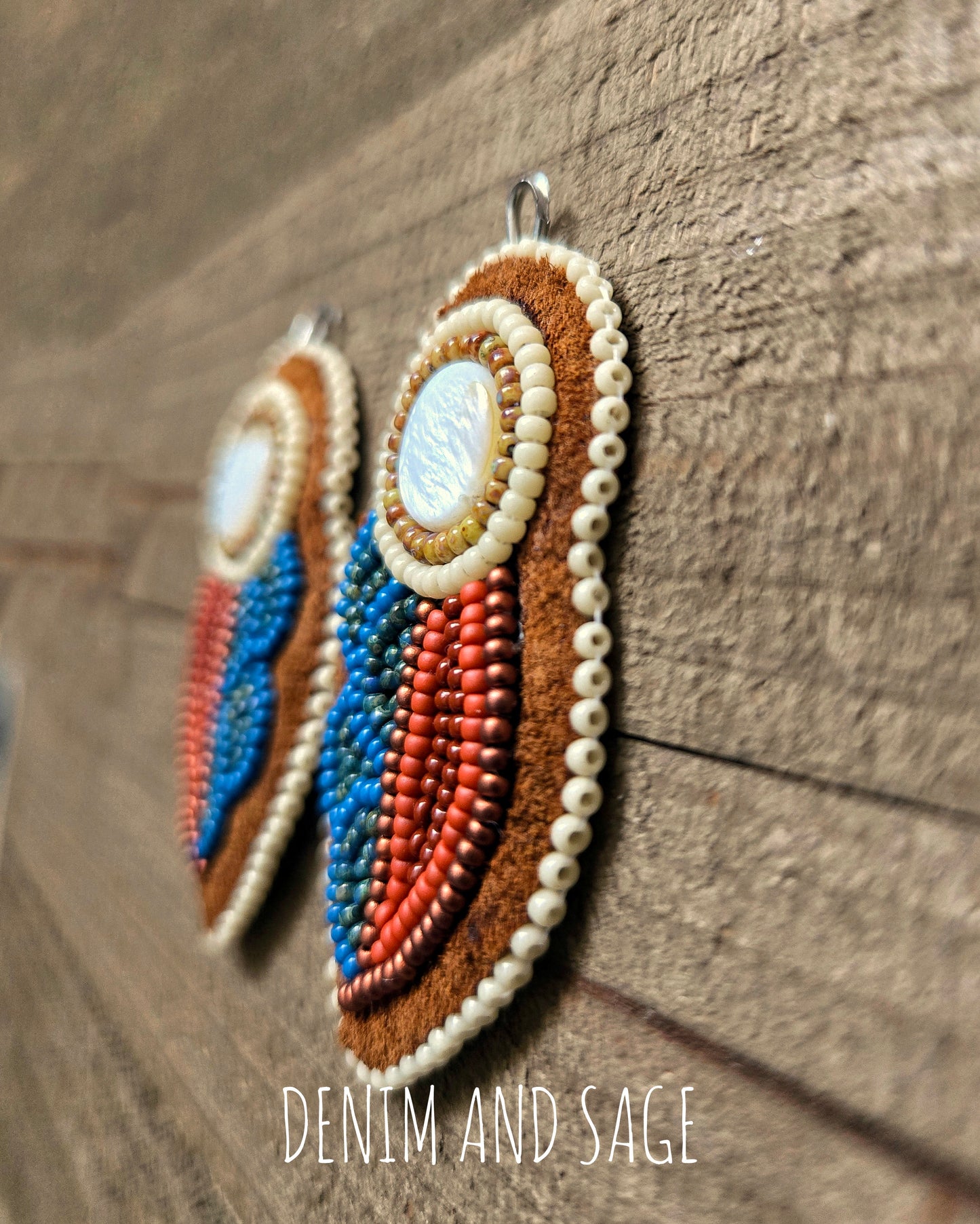 Rusy flower (smaller) applique beaded earrings
