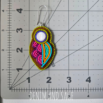 Neon flower (smaller) applique beaded earrings