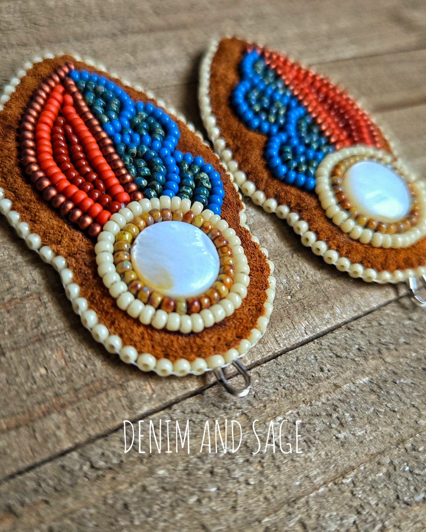 Rusy flower (smaller) applique beaded earrings