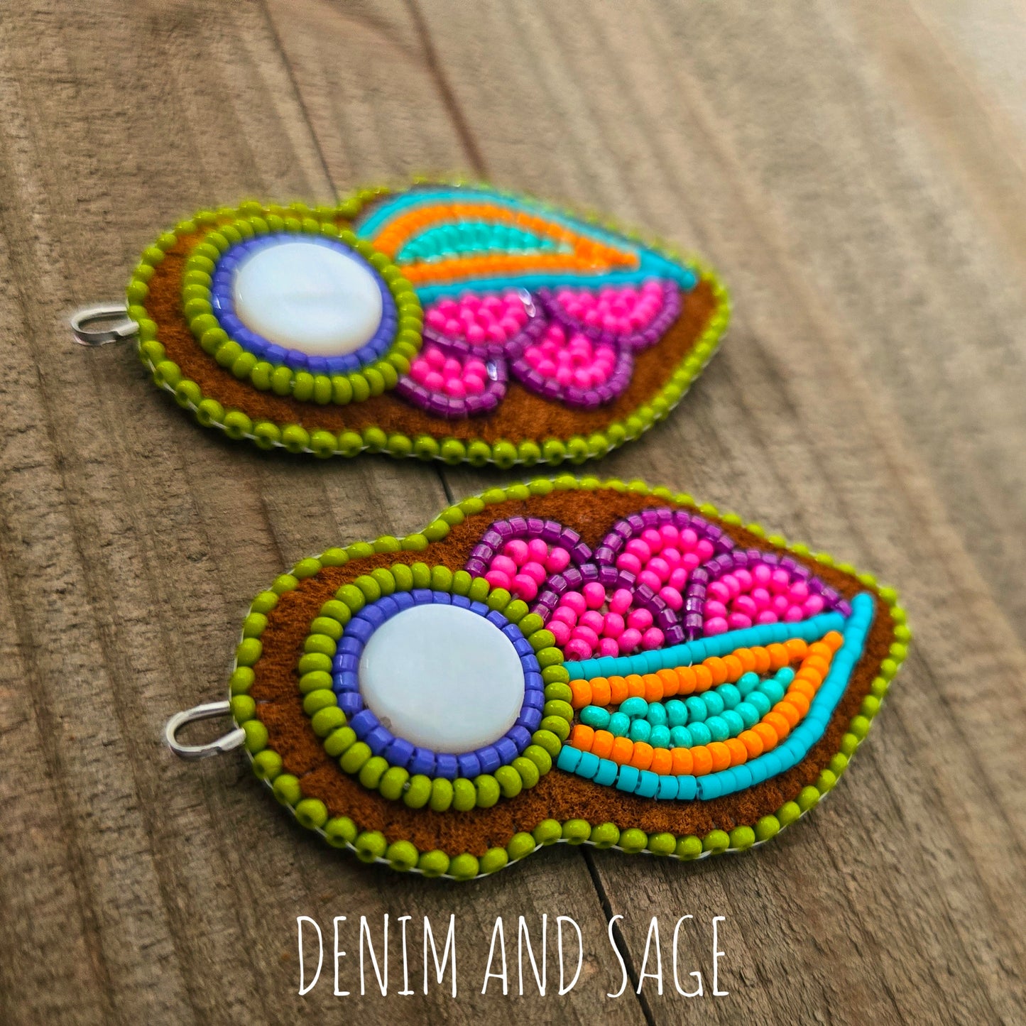 Neon flower (smaller) applique beaded earrings