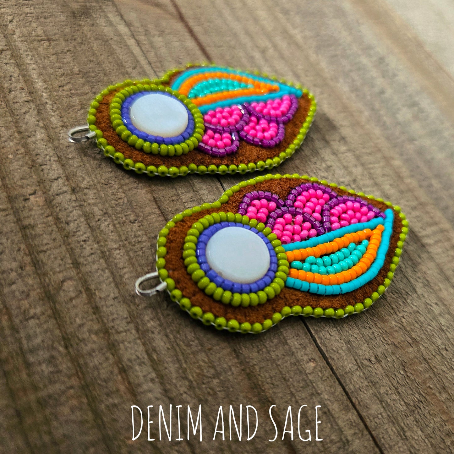 Neon flower (smaller) applique beaded earrings
