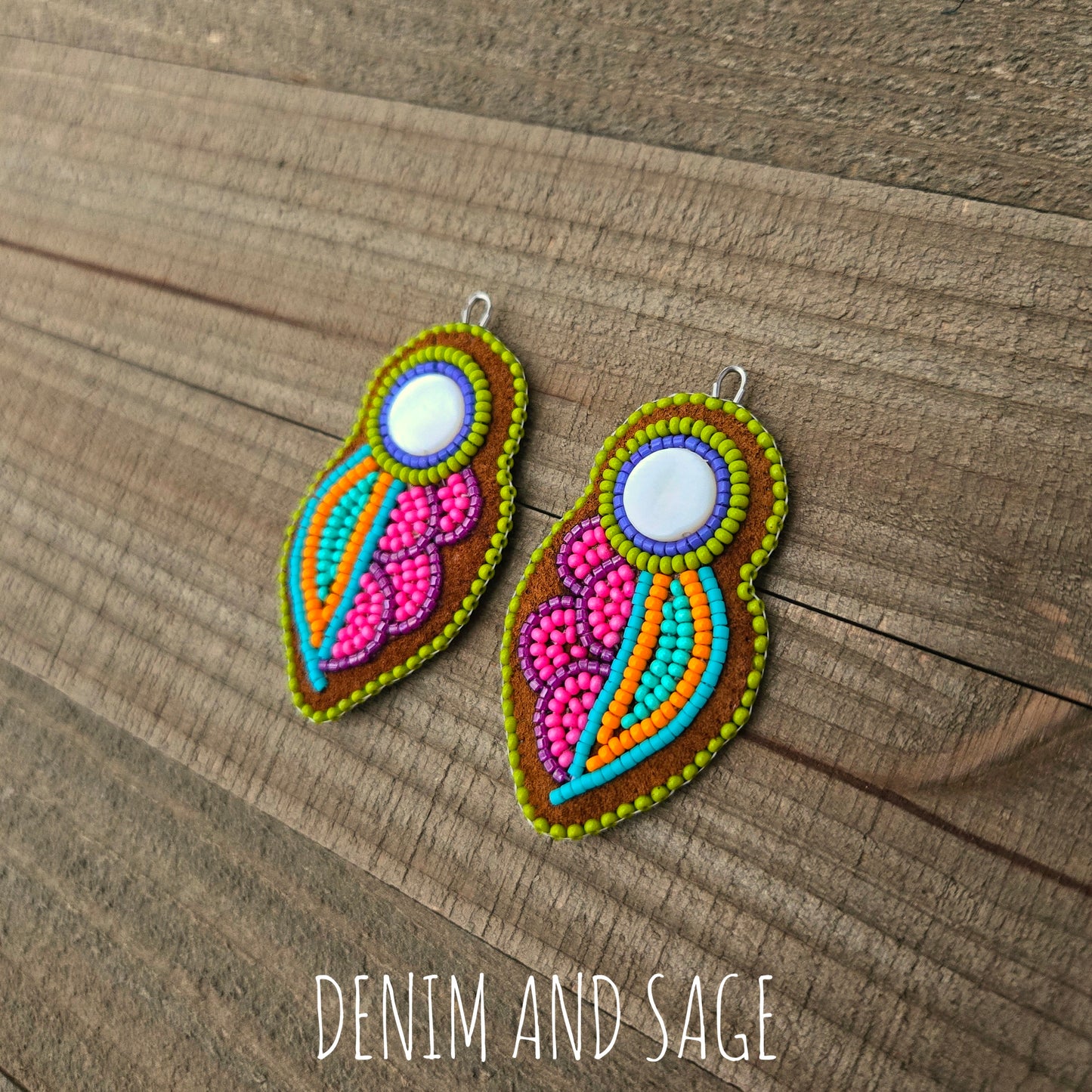 Neon flower (smaller) applique beaded earrings
