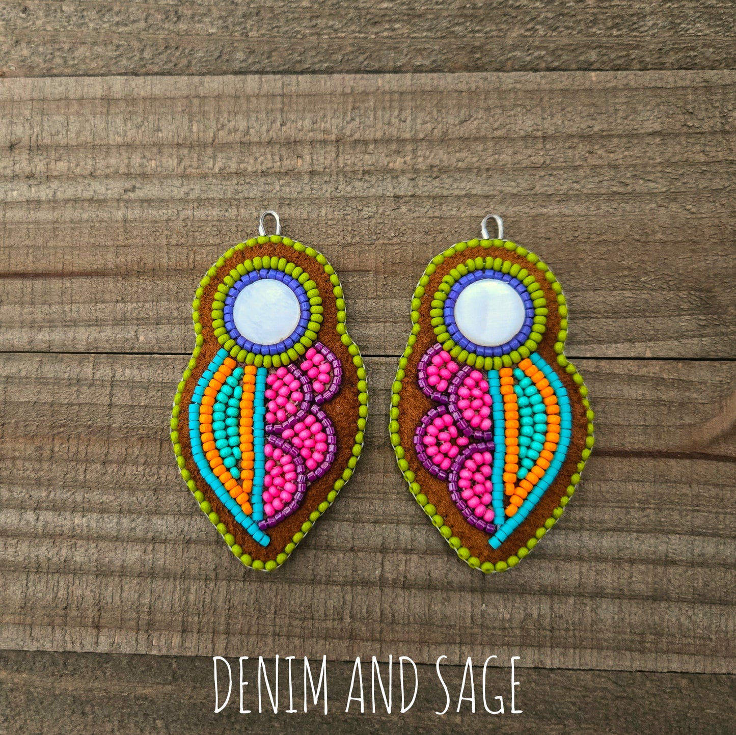 Neon flower (smaller) applique beaded earrings