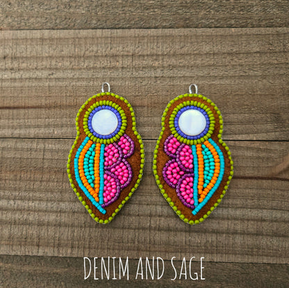 Neon flower (smaller) applique beaded earrings