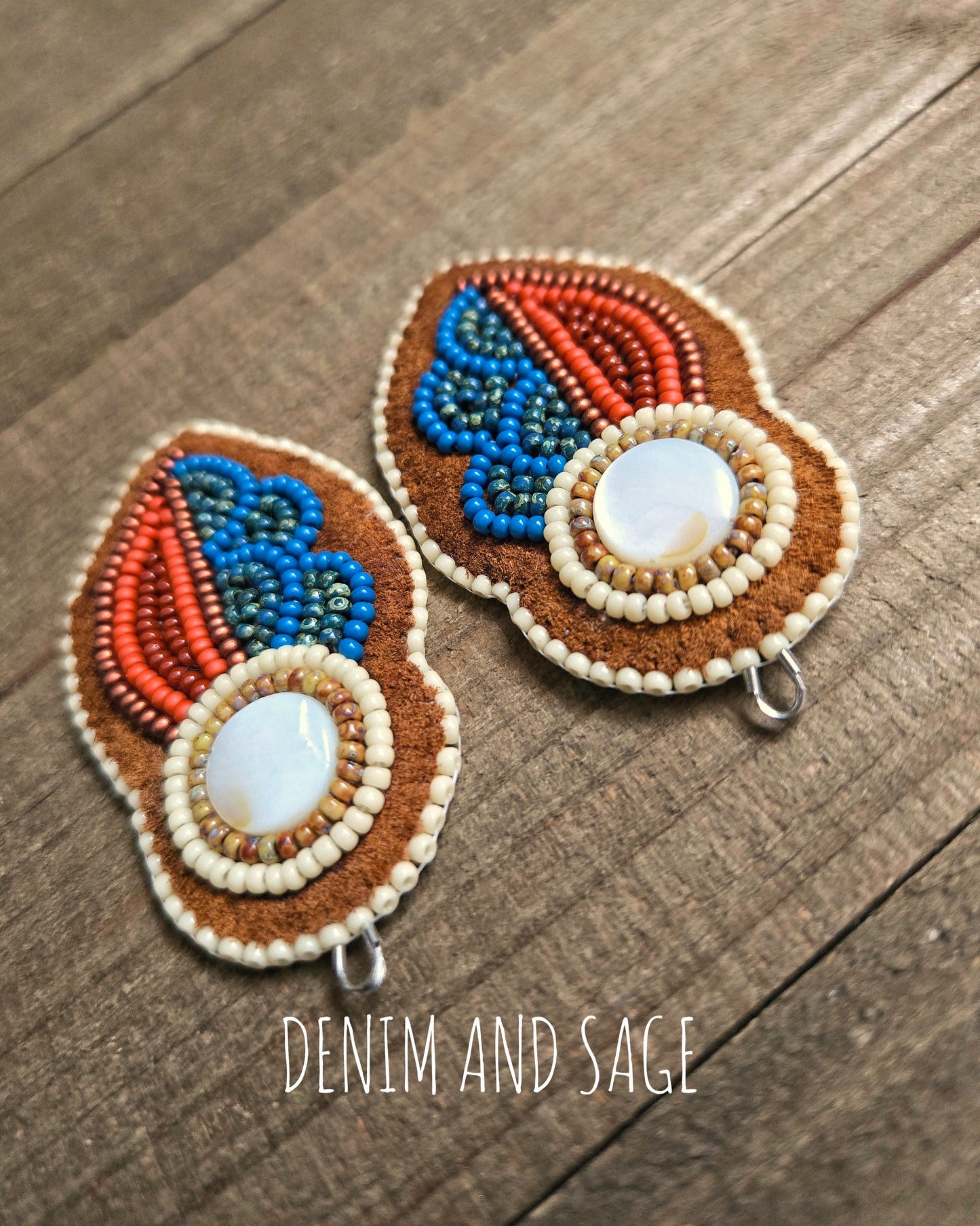 Rusy flower (smaller) applique beaded earrings