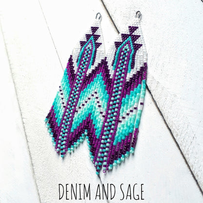 Turquoise and purple beaded earrings
