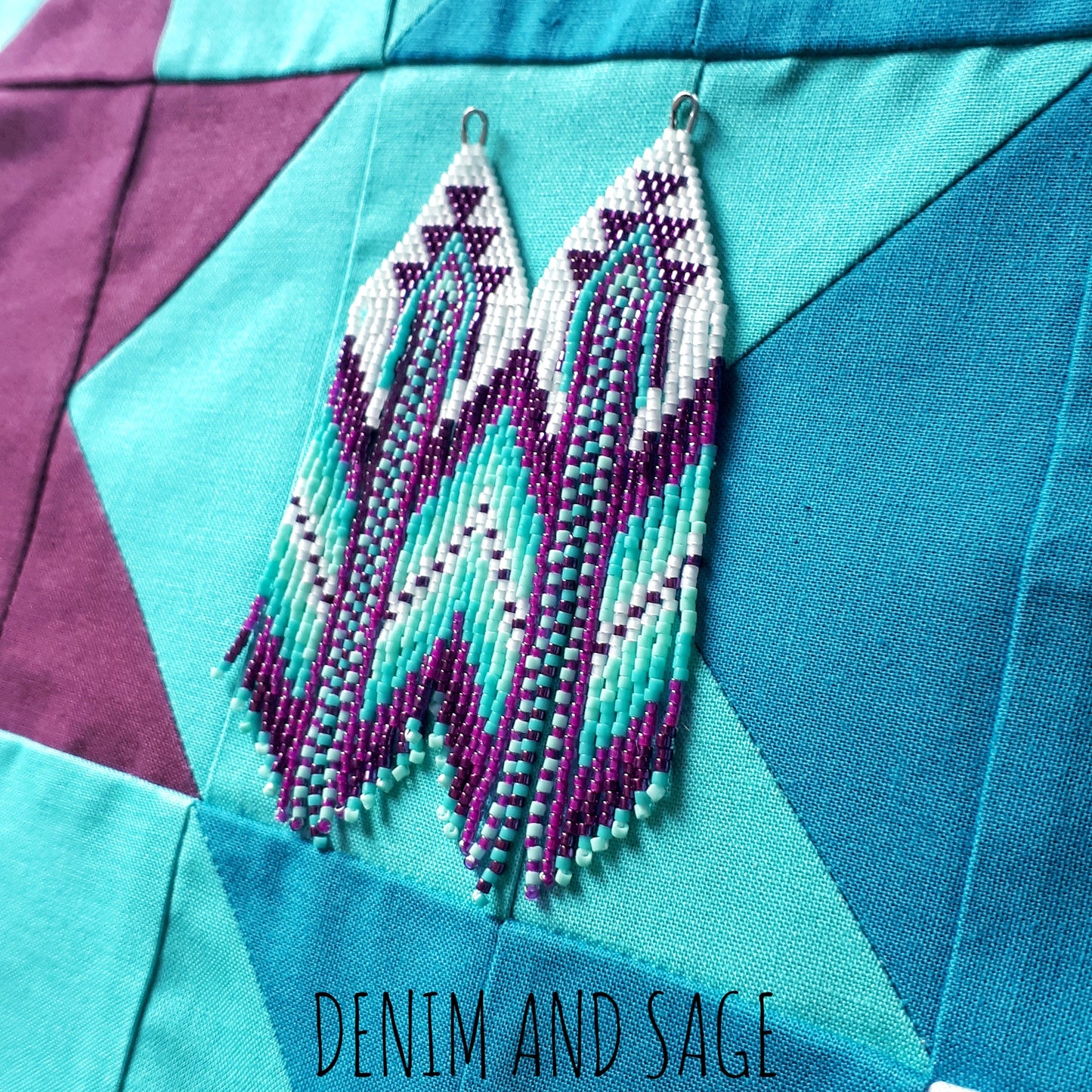 Turquoise and purple beaded earrings