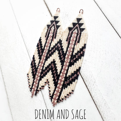 Rose gold, matte black and cream beaded earrings