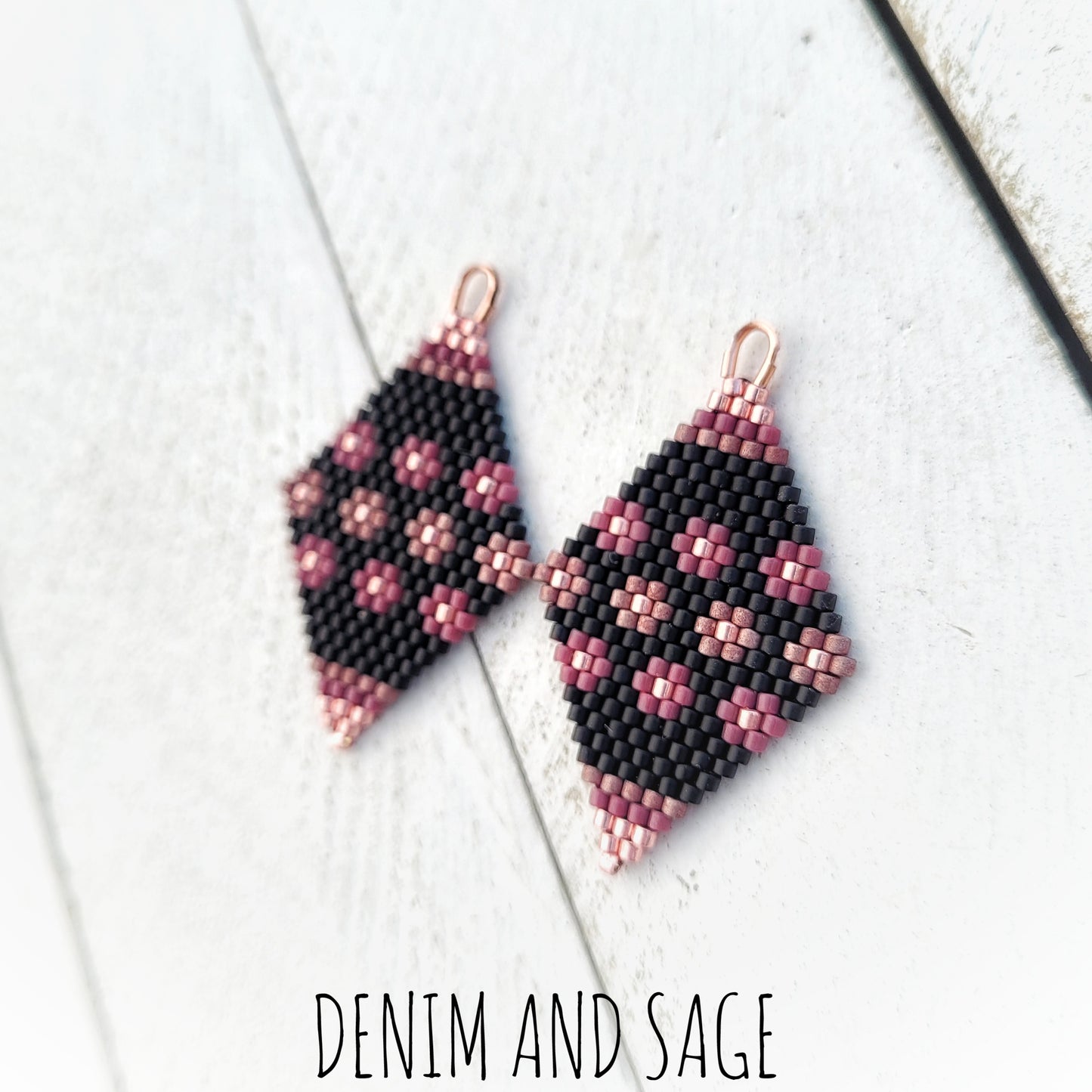 Rose gold flower beaded delica earrings