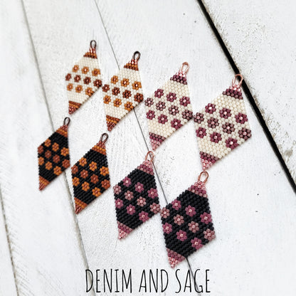 Sienna brown flower beaded delica earrings