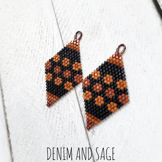 Sienna brown flower beaded delica earrings