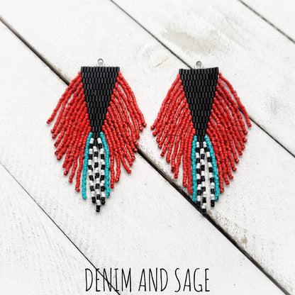 Black, turquoise, red and white beaded earrings