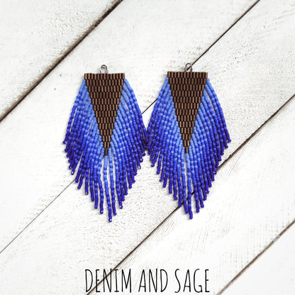 Bronze and blue beaded earrings