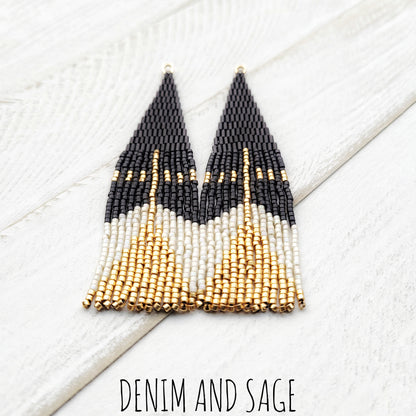 Black, cream and gold beaded earrings