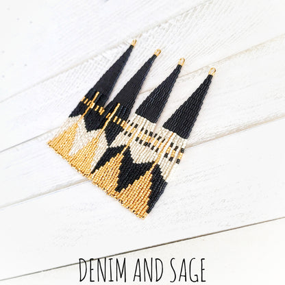 Black, cream and gold beaded earrings