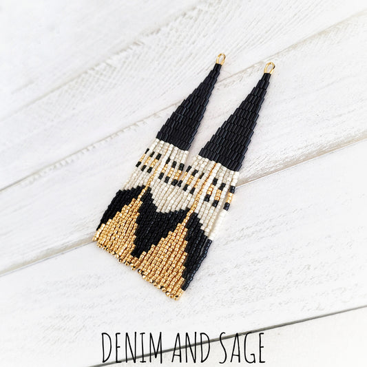 Black, cream and gold beaded earrings