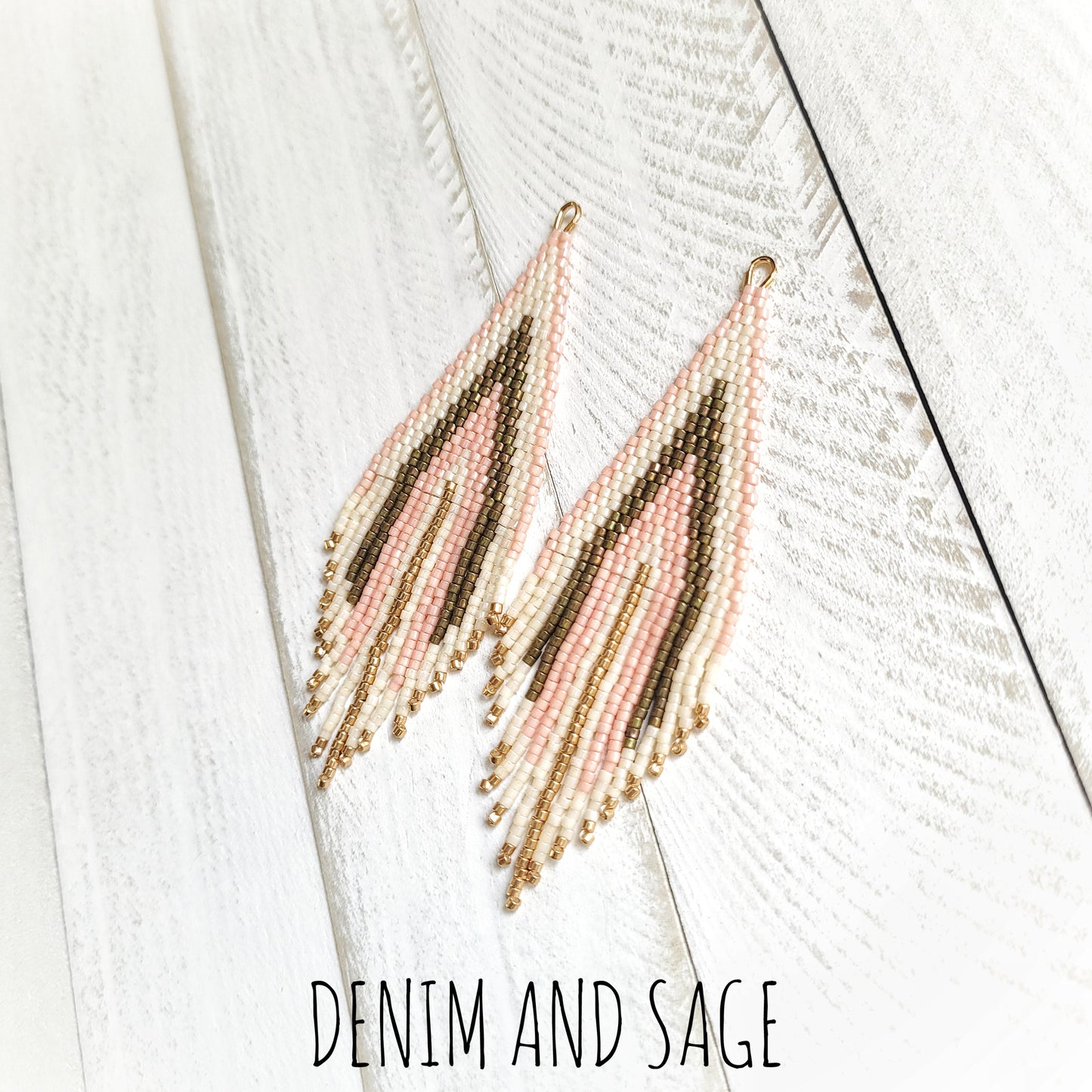 Green, blush, cream and gold dangle earrings