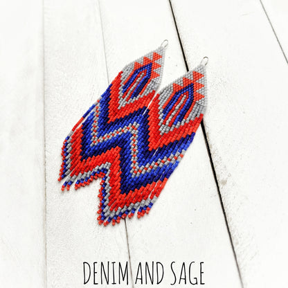 Red and blue beaded earrings