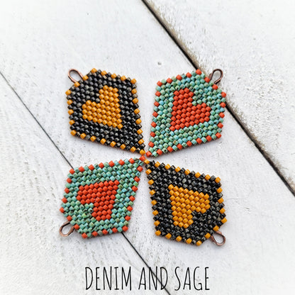 Turquoise and sienna heart beaded earrings