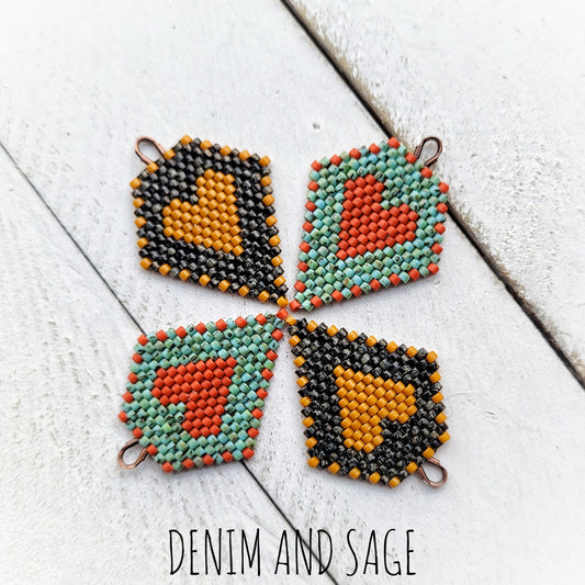 Turquoise and sienna heart beaded earrings