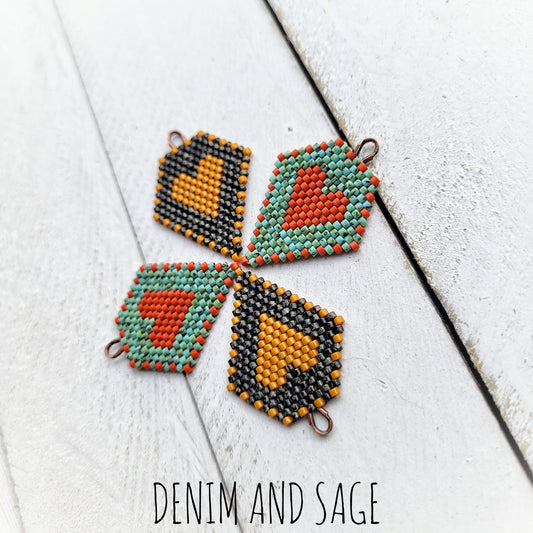 Turquoise and sienna heart beaded earrings