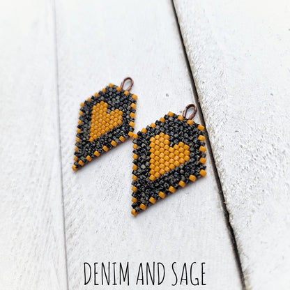 Black picasso and hawthorne heart beaded earrings