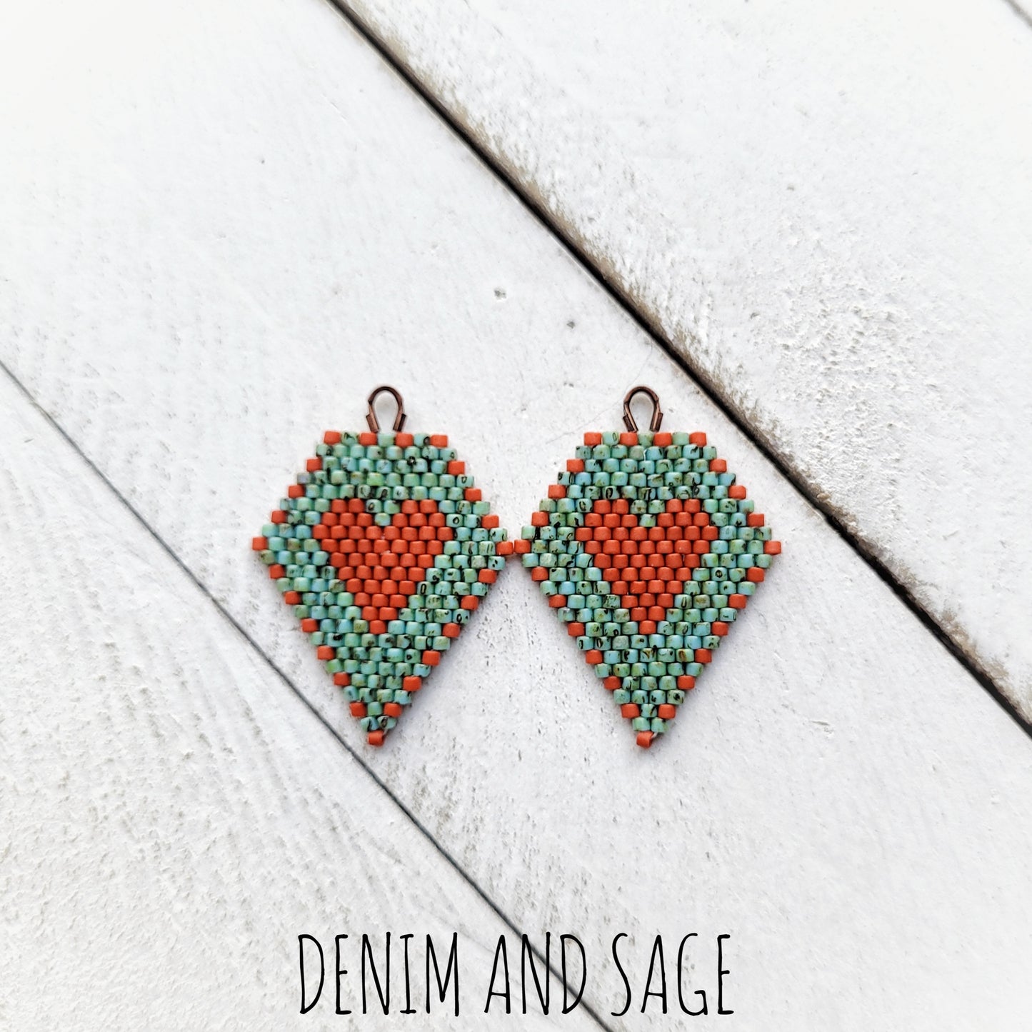 Turquoise and sienna heart beaded earrings