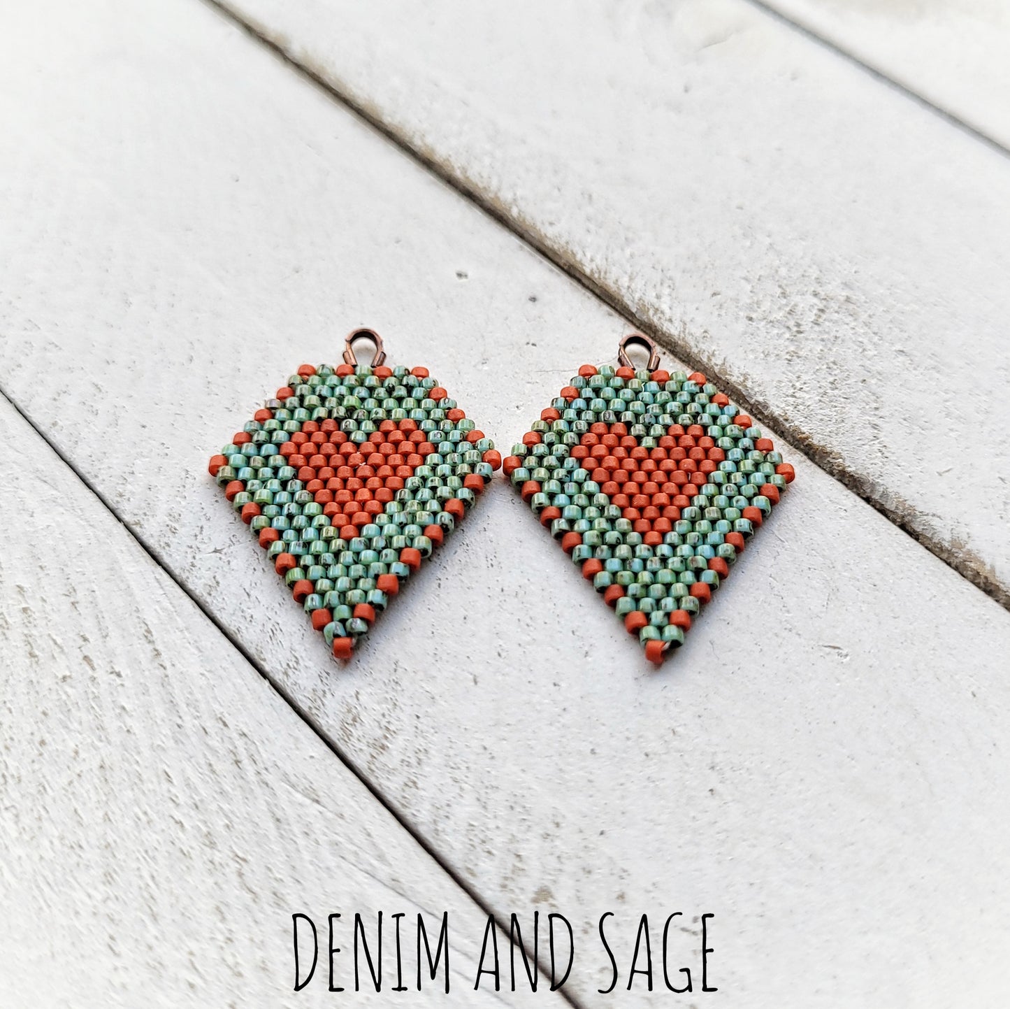 Turquoise and sienna heart beaded earrings