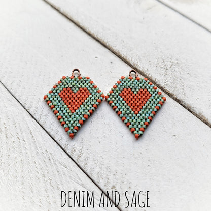 Turquoise and sienna heart beaded earrings