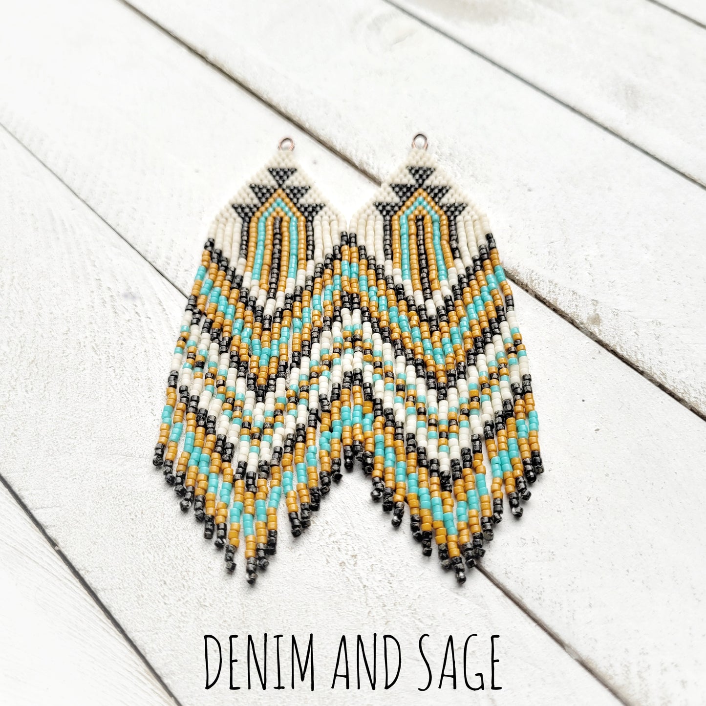 Black speckled, hawthorne and turqouise beaded earrings