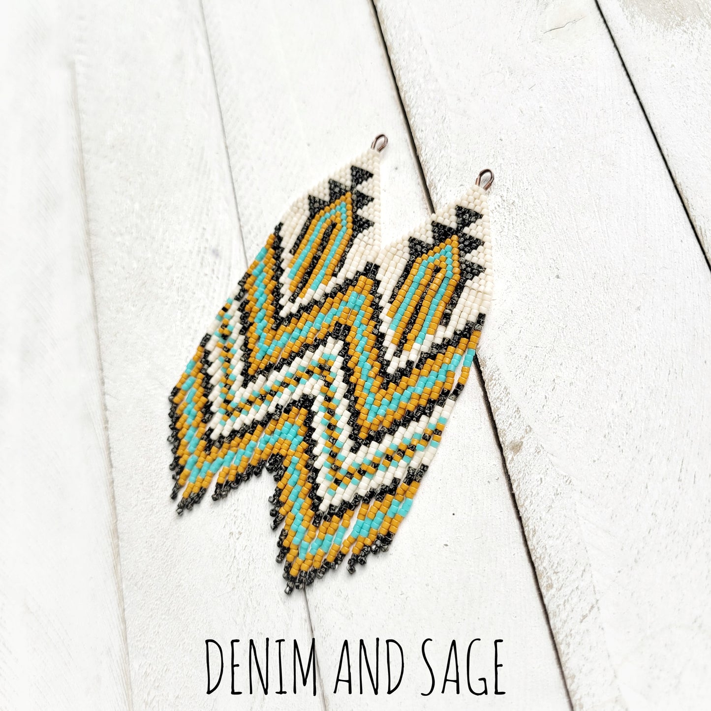 Black speckled, hawthorne and turqouise beaded earrings