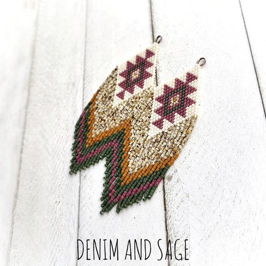 Dusty mauve and dark green beaded earrings