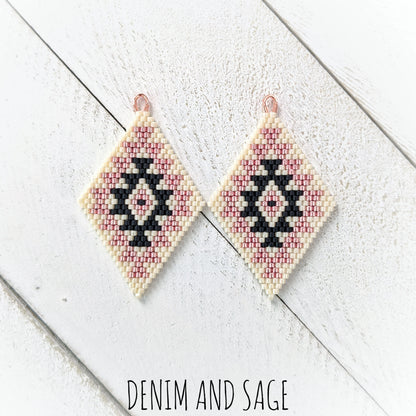 Cream, matte black and rose gold double diamond beaded earrings